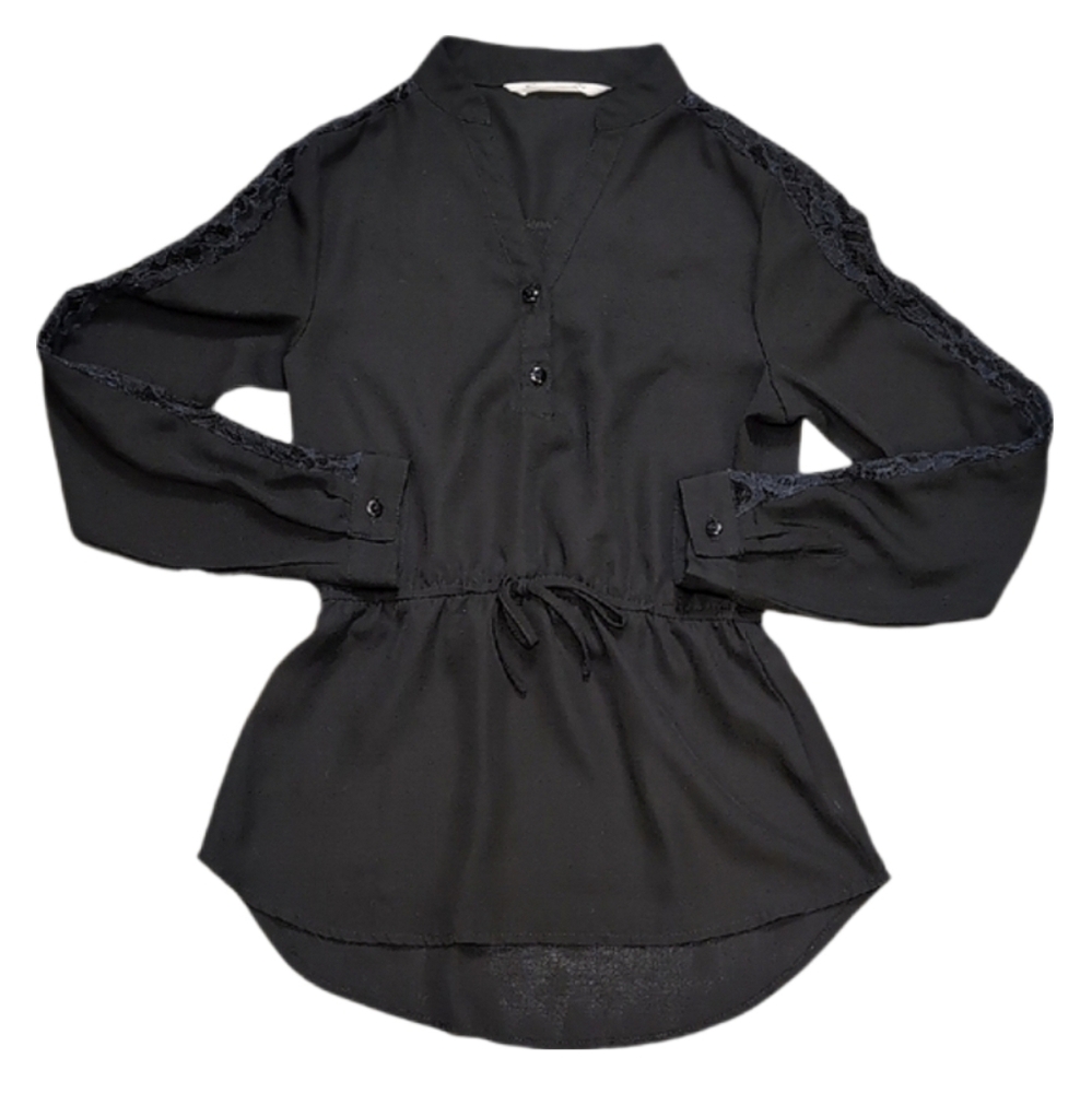 3/$20 Urban Kids Black Tunic Top Long Sleeve Girls Size Medium 10 12 Lace Shirt